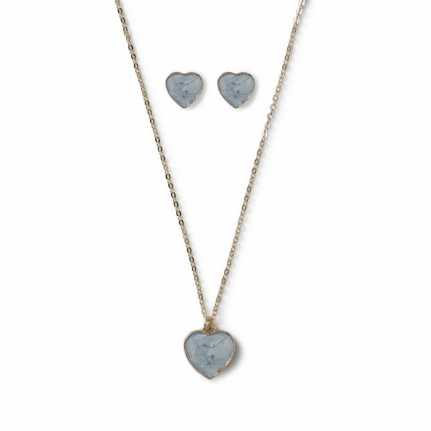 Flitzy kids jewellery set blue heart necklace and earrings, imported from the UK