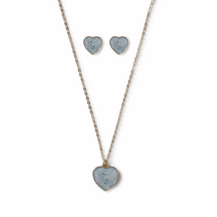 Flitzy kids jewellery set blue heart necklace and earrings, imported from the UK