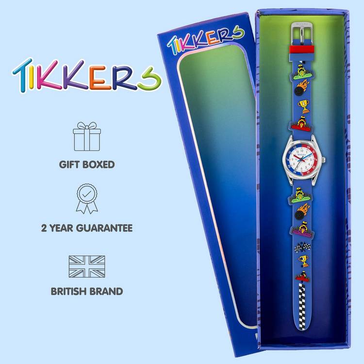 Tikkers kids 3D racing cars blue silicone watch imported from the UK
