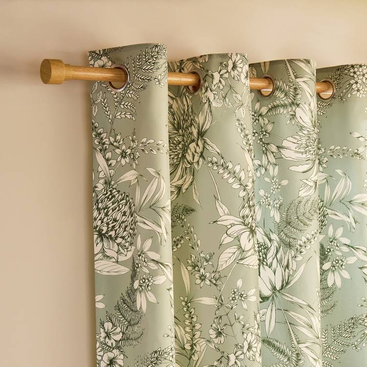 Habitat botanical print sage eyelet curtains 117x137cm, imported from the UK