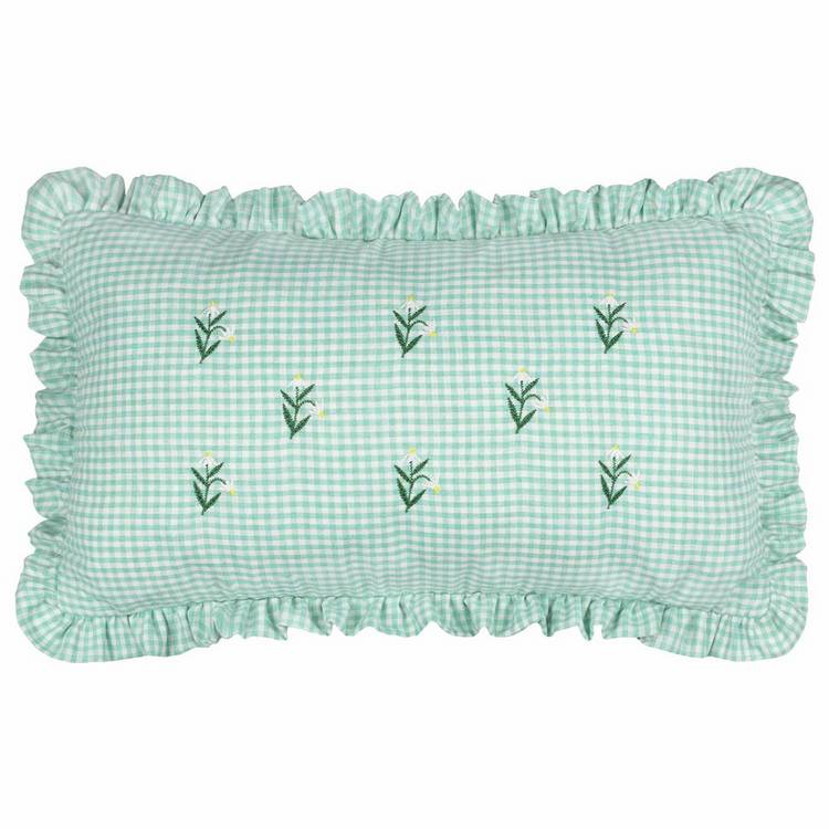 Furn Les Petite Fleurs green gingham cushion 30x50cm (British brand)