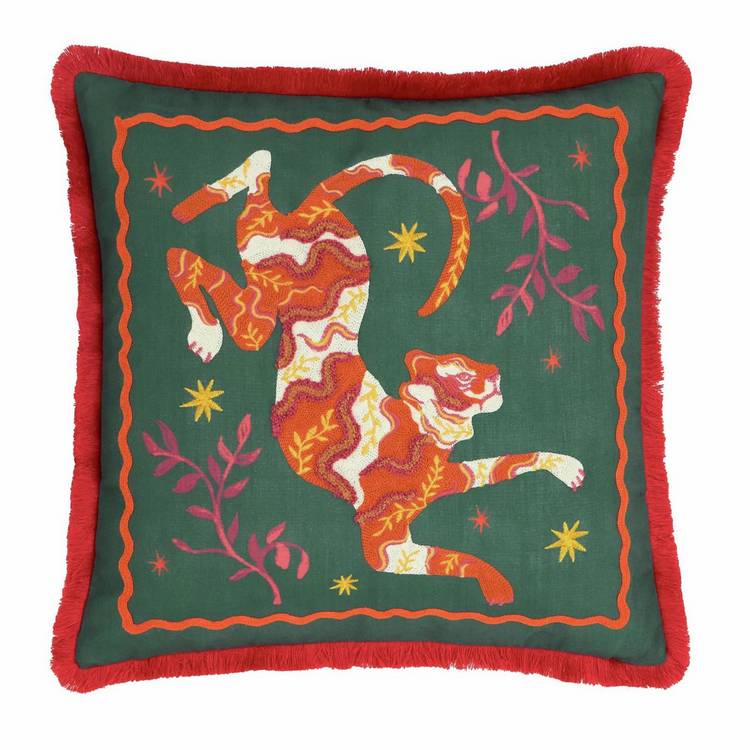 Furn tufted tiger cushion green 45x45cm - British product