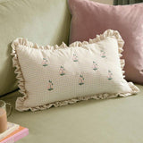 Argos Furn Les Petite Fleurs Gingham Embroidered Cushion Natural 30x50cm- Buy online at McGrocer