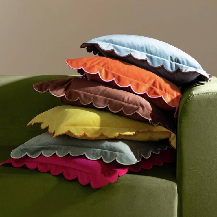 Furn Lil Scallop Velvet Cushion Orange 45x45cm - British product