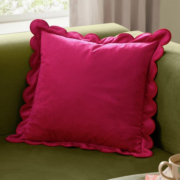 Furn Lil Scallop Velvet Cushion Pink 45x45cm, imported from the UK