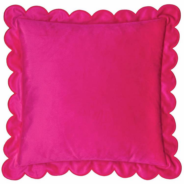 Furn Lil Scallop Velvet Cushion Pink 45x45cm, imported from the UK