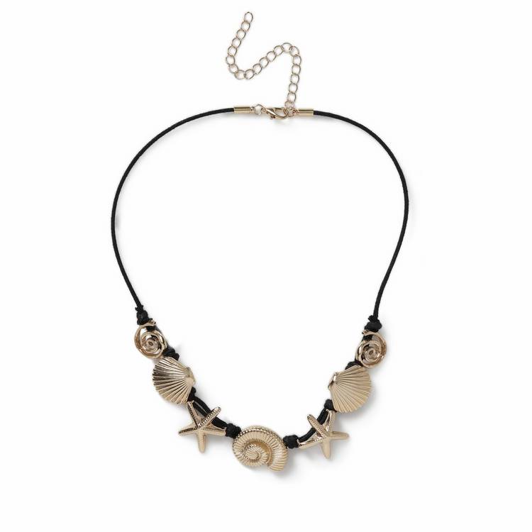Revere gold-tone shell and starfish necklace on black cord (British brand)