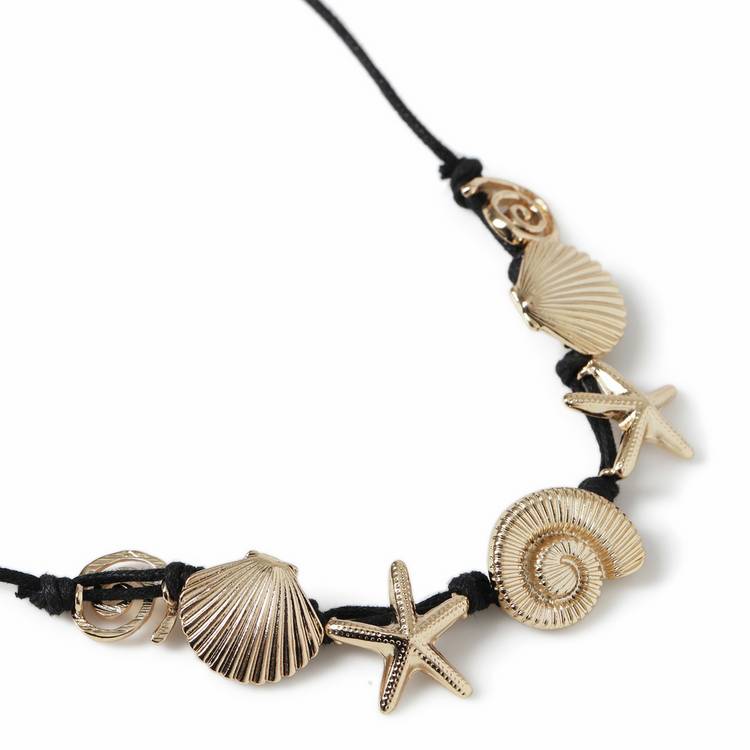Revere gold-tone shell and starfish necklace on black cord (British brand)