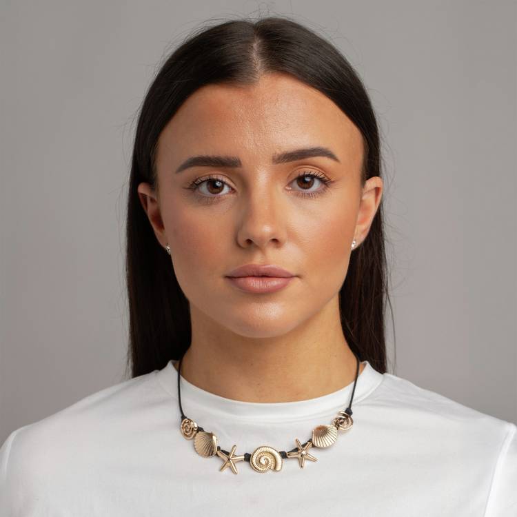 Revere gold-tone shell and starfish necklace on black cord (British brand)