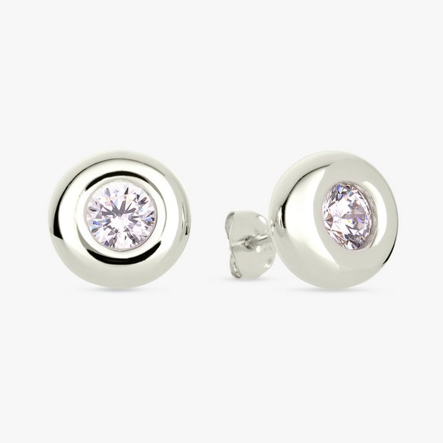 Revere sterling silver cubic zirconia stud earrings 5mm (British brand)