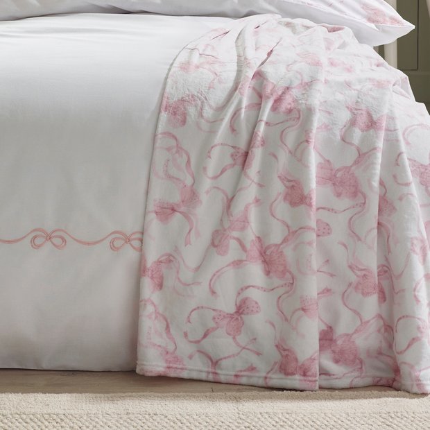 Catherine Lansfield bow throw white pink 240x200cm (British brand)
