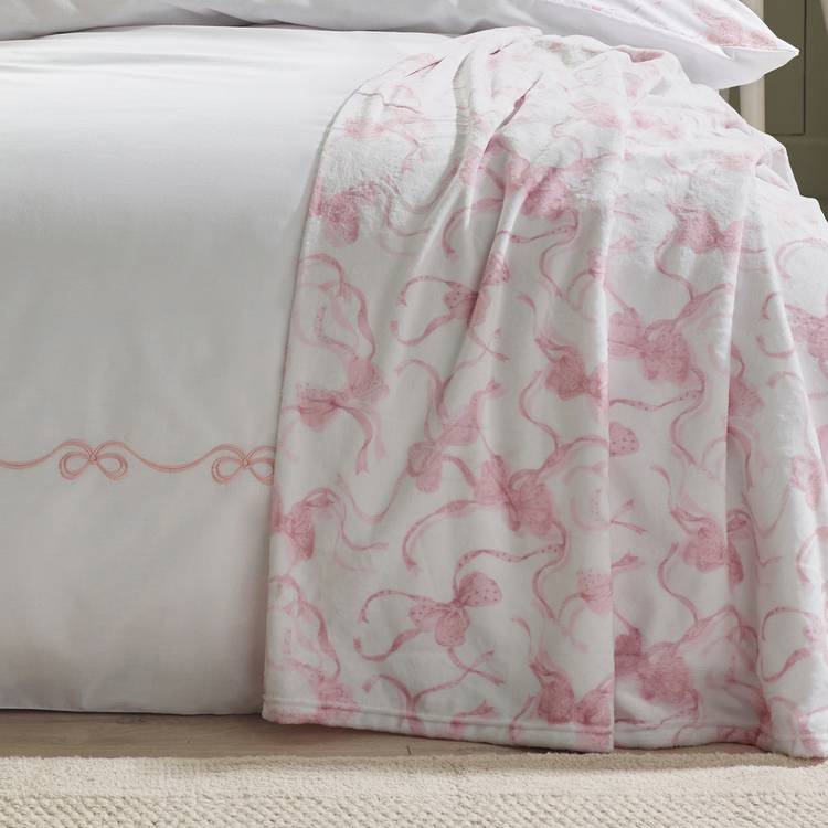 Catherine Lansfield bow throw white pink 240x200cm (British brand)