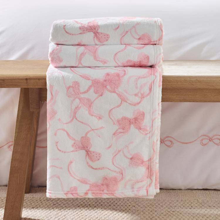 Catherine Lansfield bow throw white pink 240x200cm (British brand)