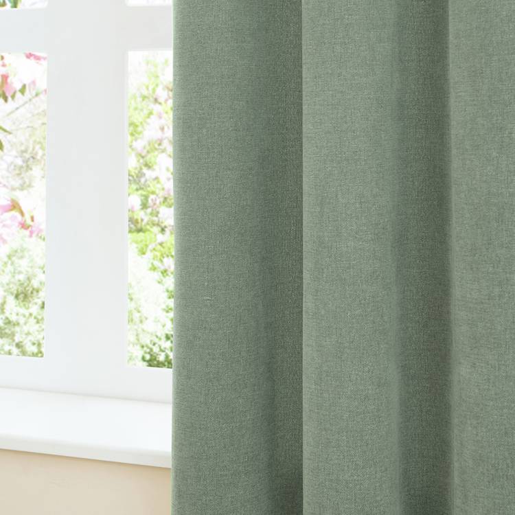 Furn soft chenille blackout eyelet curtains green 117x137cm, UK version