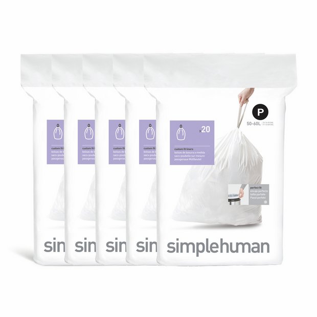 Simplehuman bin liners 60L Code P pack of 100, imported from the UK