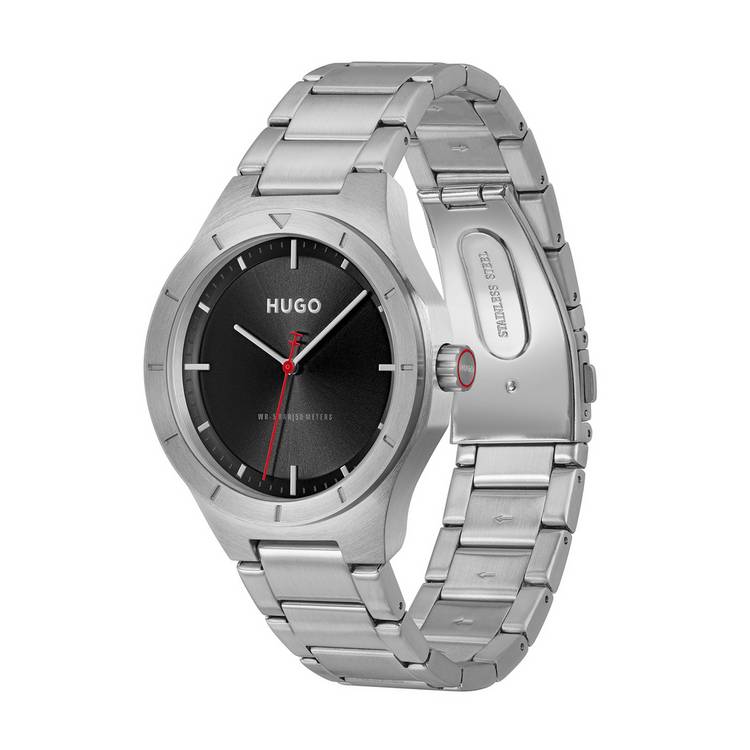 Hugo stainless steel black dial bracelet watch, UK version