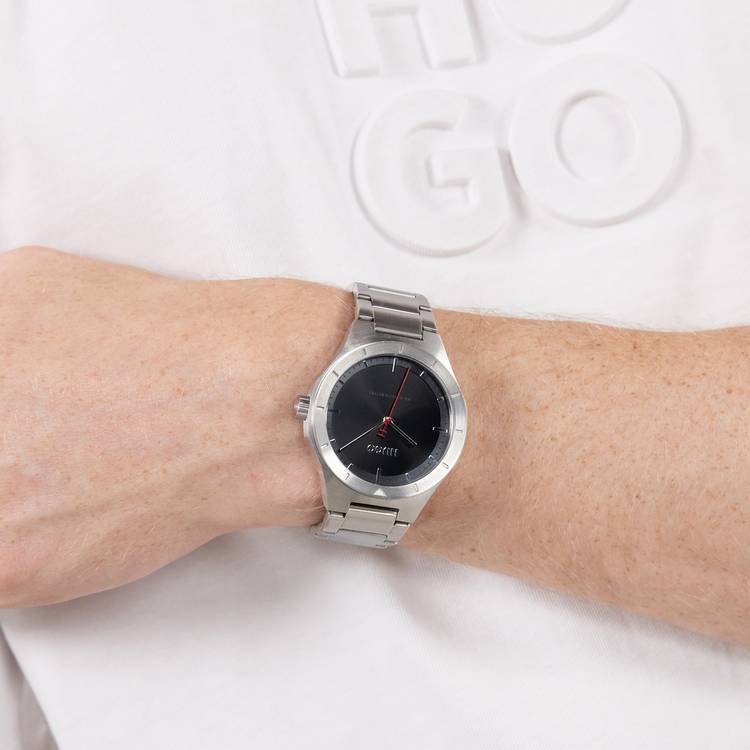 Hugo stainless steel black dial bracelet watch, UK version