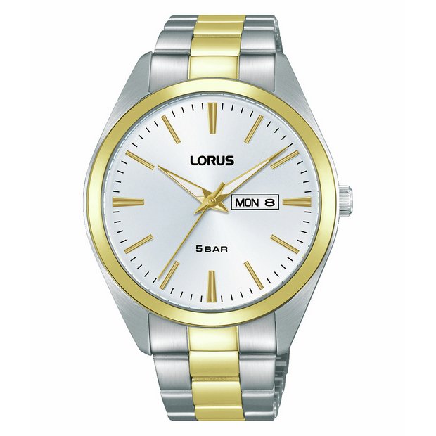 Lorus men's watch silver sunray dial two-tone bracelet (British brand)