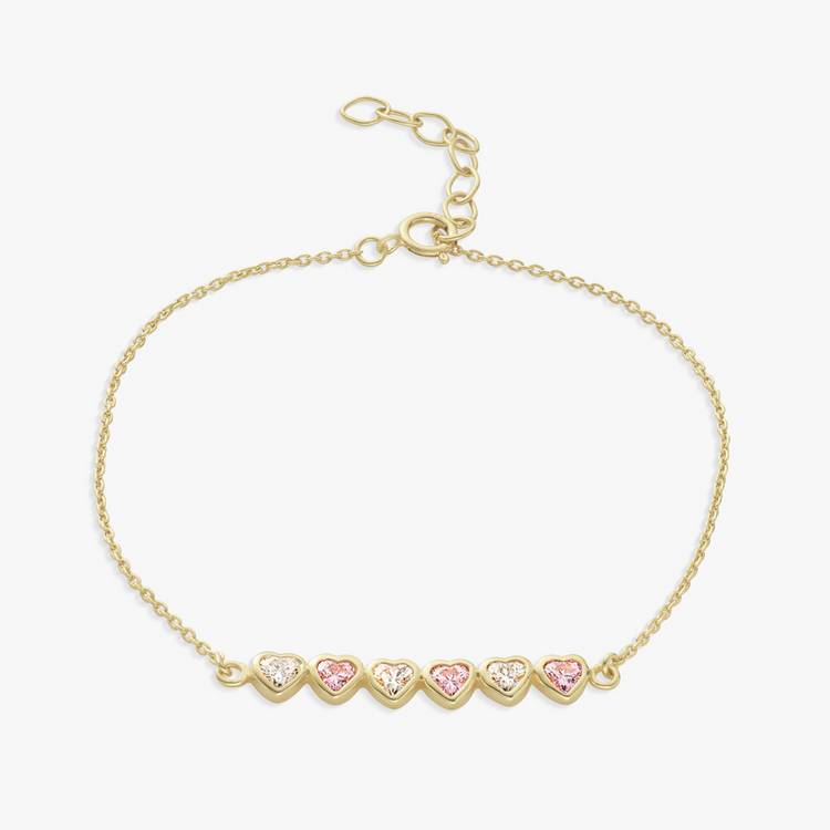 Revere 9ct gold plated heart bracelet 7.5 inch chain, UK version