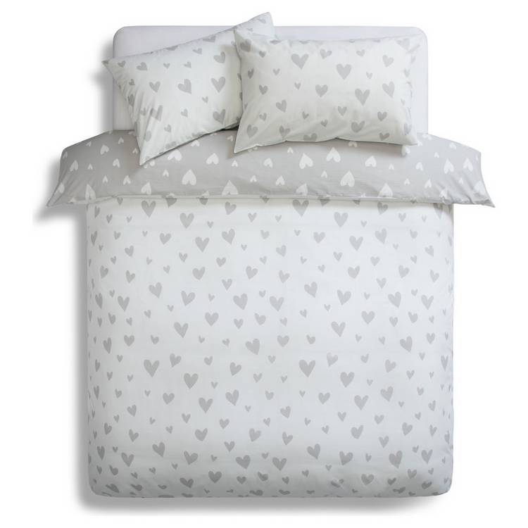 Argos Home hearts grey white bedding set single - British product