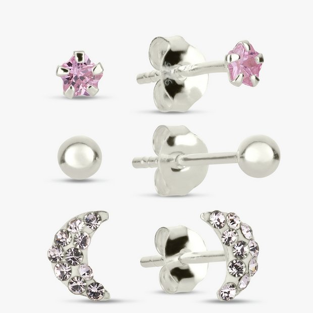 Revere sterling silver moon star stud earrings set - British product