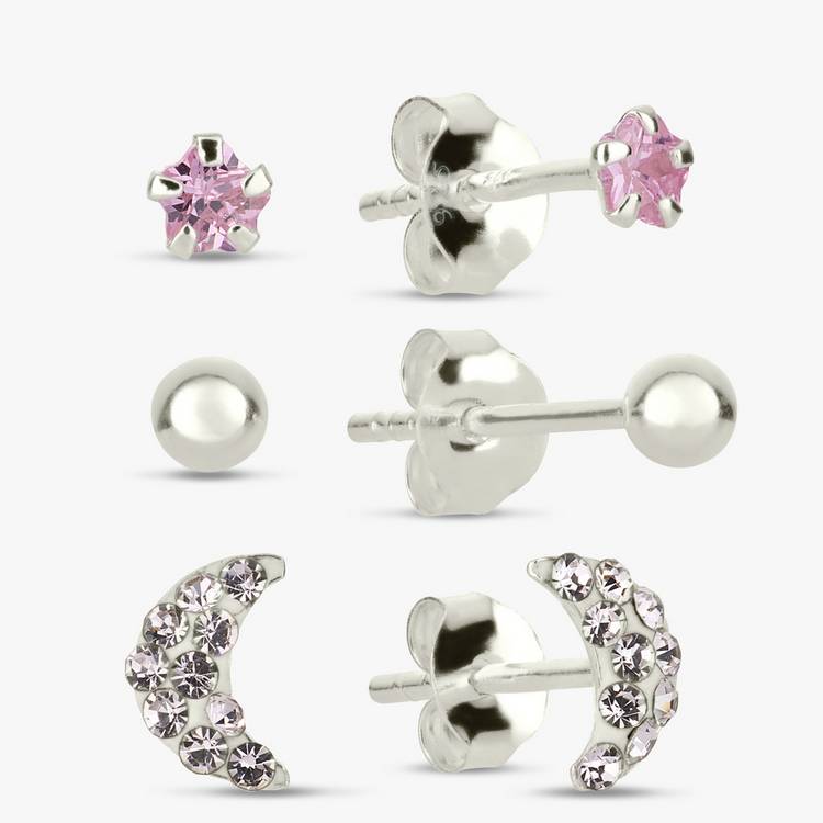 Revere sterling silver moon star stud earrings set - British product