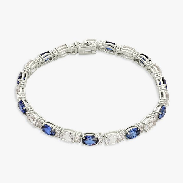 Revere sterling silver tennis bracelet with blue sapphire and cubic zirconia 7.5in (British brand)