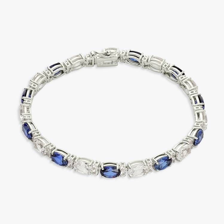 Revere sterling silver tennis bracelet with blue sapphire and cubic zirconia 7.5in (British brand)