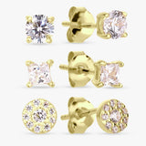 Revere gold plated cubic zirconia stud earrings trio - British product