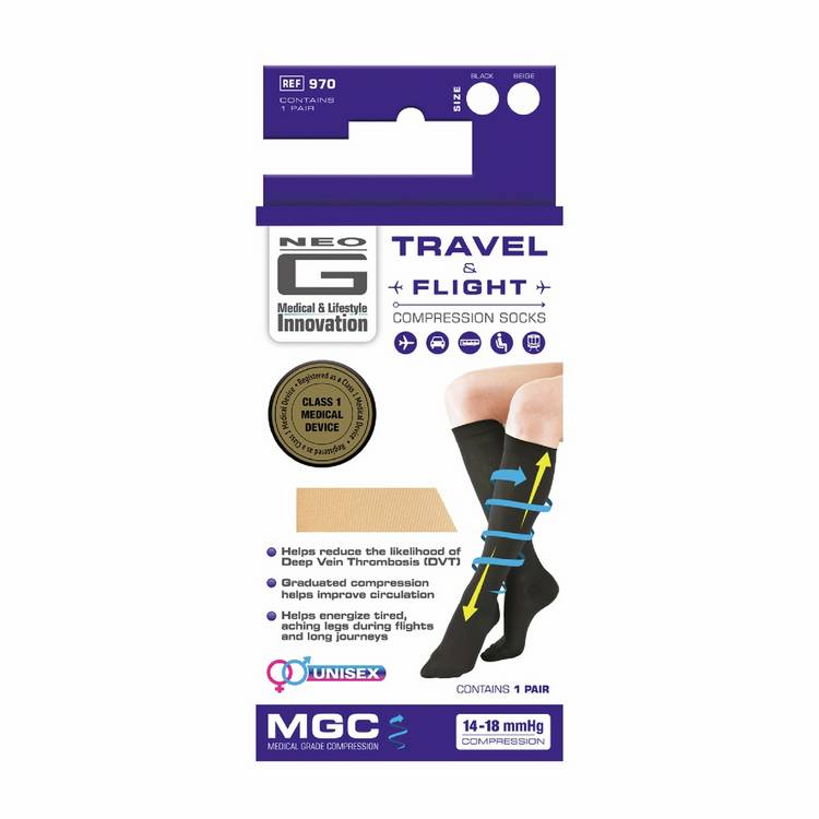 Neo G compression socks travel flight size L beige - British product