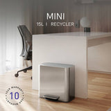 Simplehuman mini recycler pedal bin stainless steel 15 litre, imported from the UK