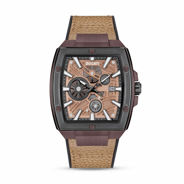 Ducati rectangular watch with tan leather strap 42mm (British brand)