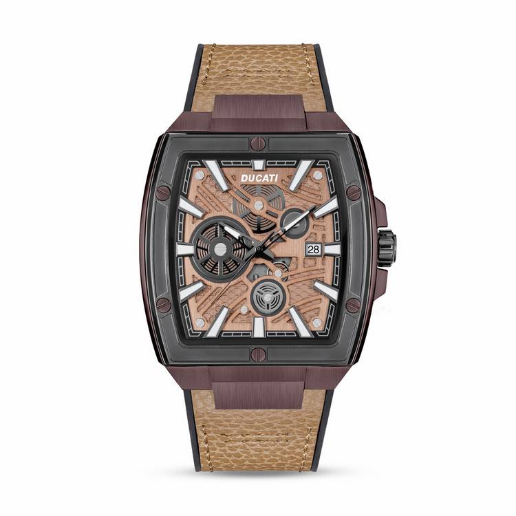 Ducati rectangular watch with tan leather strap 42mm (British brand)