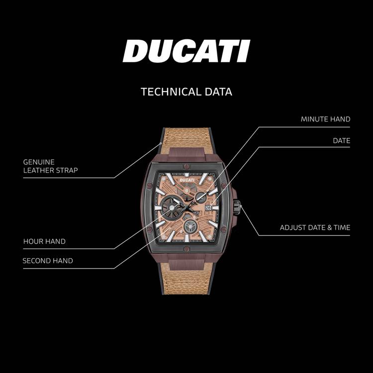 Ducati rectangular watch with tan leather strap 42mm (British brand)