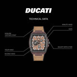 Ducati rectangular watch with tan leather strap 42mm (British brand)