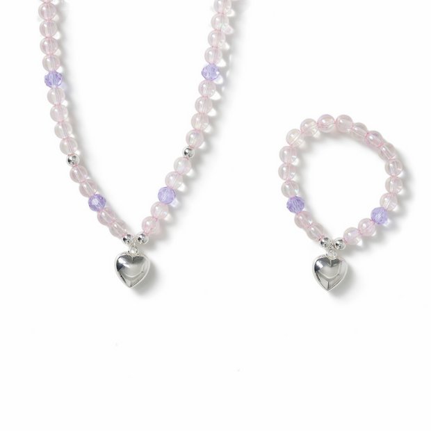 Flitzy Kids pastel bead heart charm necklace and bracelet set, imported from the UK