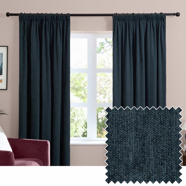 Furn soft chenille blackout curtains navy 117x137cm, imported from the UK