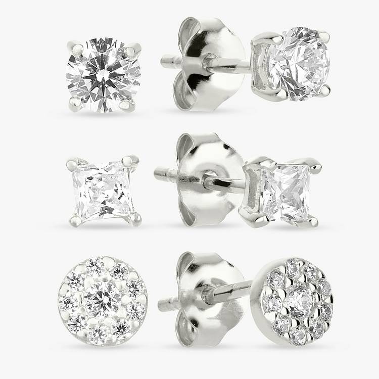 Revere silver stud earrings set of three cubic zirconia, UK version