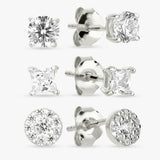 Revere silver stud earrings set of three cubic zirconia, UK version
