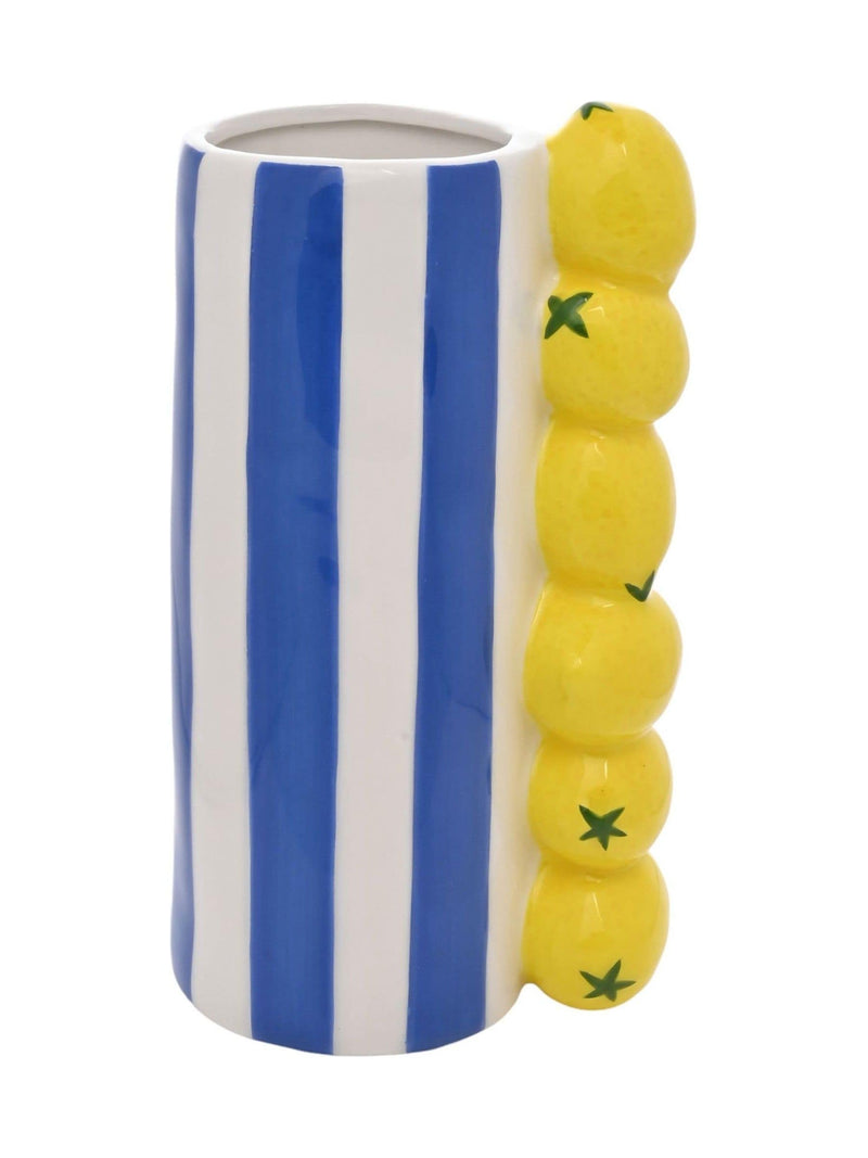 Widdop blue lemon striped ceramic vase 21cm, imported from the UK