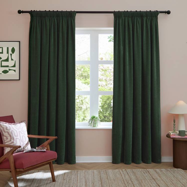 Furn soft chenille pencil pleat blackout curtains 117x137cm (British brand)