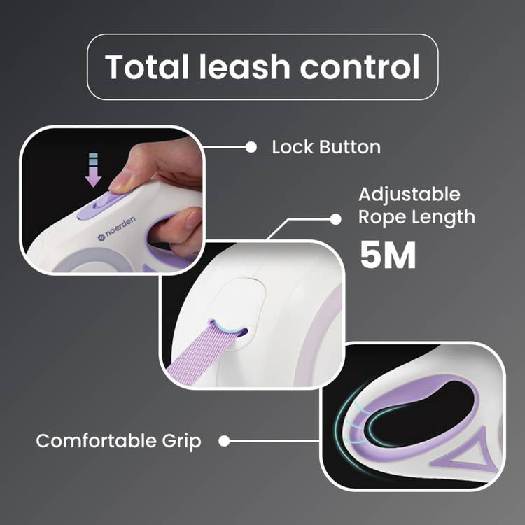 Noerden Purple & Cream Flexi Lead LED retractable dog lead 5m - British product