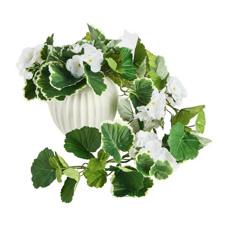 Artificial white trailing flowers ceramic pot 26cm - British product