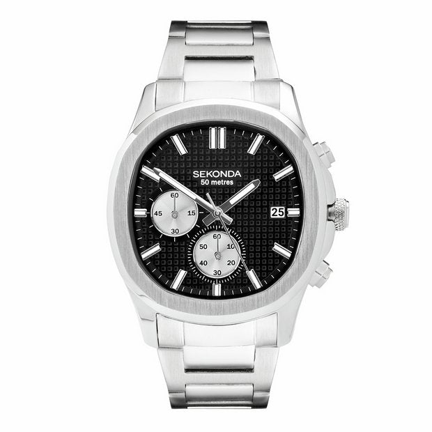Sekonda Octaire black dial stainless steel watch 40mm, UK version