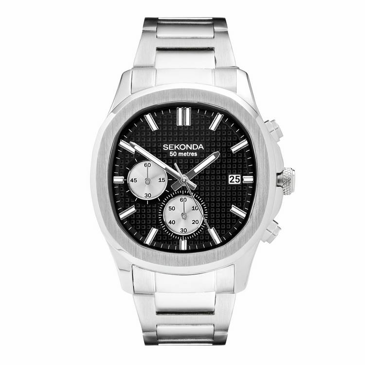 Sekonda Octaire black dial stainless steel watch 40mm, UK version
