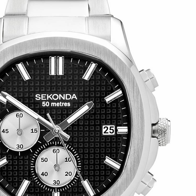 Sekonda Octaire black dial stainless steel watch 40mm, UK version