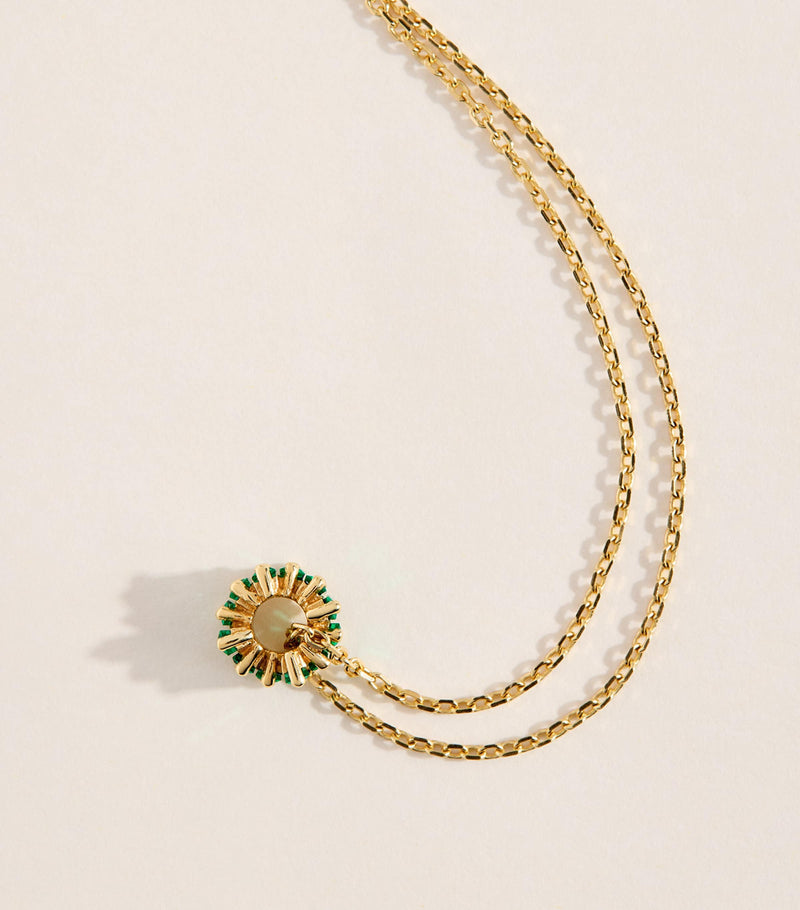 Suzanne Kalan yellow gold emerald pendant necklace adjustable chain, imported from the UK