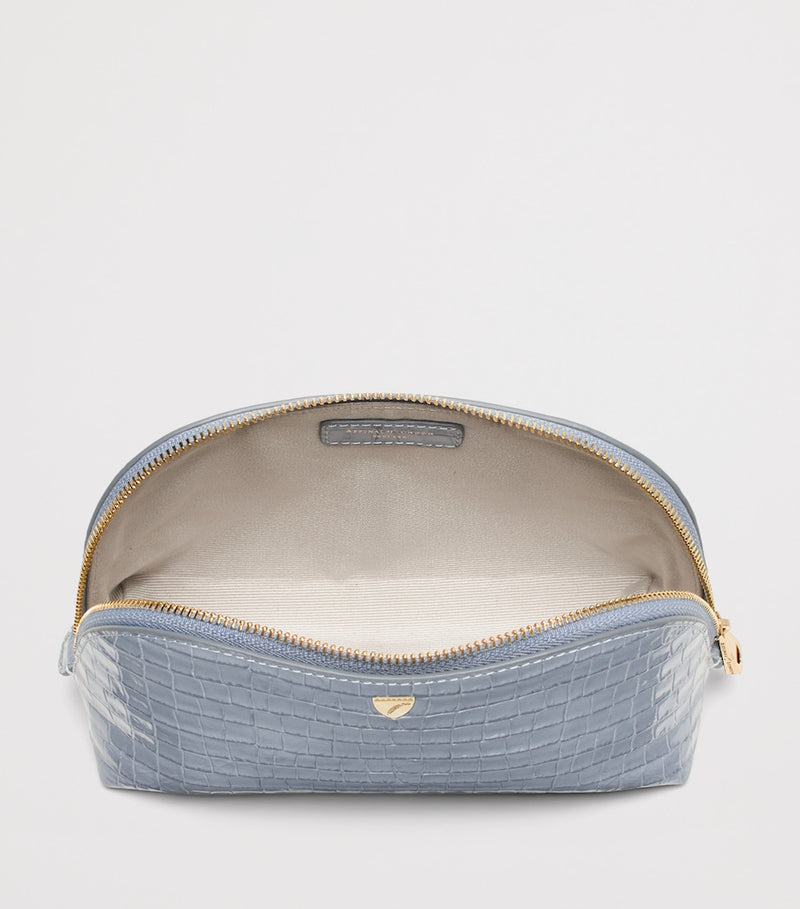 Aspinal of London small croc-embossed leather cosmetic case - British product