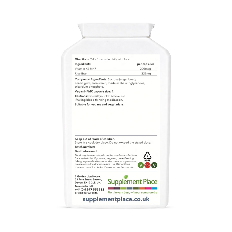 Supplement Place vitamin K2 MK7 200mcg 240 capsules, imported from the UK