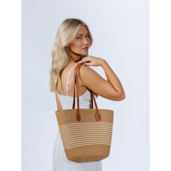 SVNX large two tone beach tote bag beige brown - British product